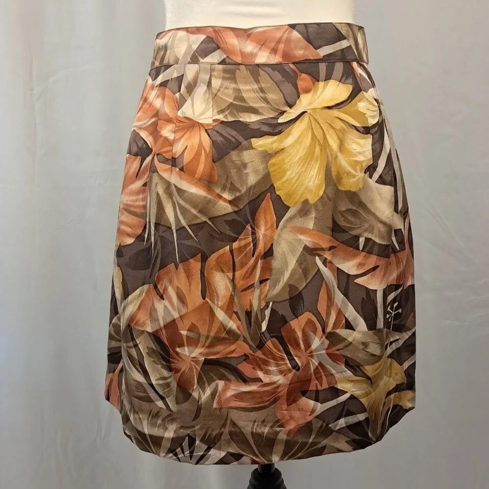 Vtg 80s MAGGY LONDON by‎ Jeannene Booher 6 100% Silk Leaf Print Wrap Mini Skirt - Picture 3 of 7